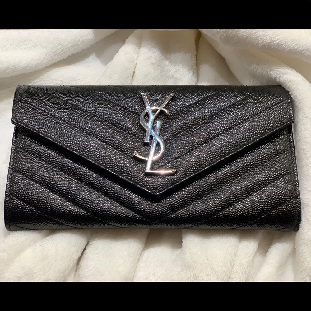 Yves Saint Laurent Black Chevron Wallet